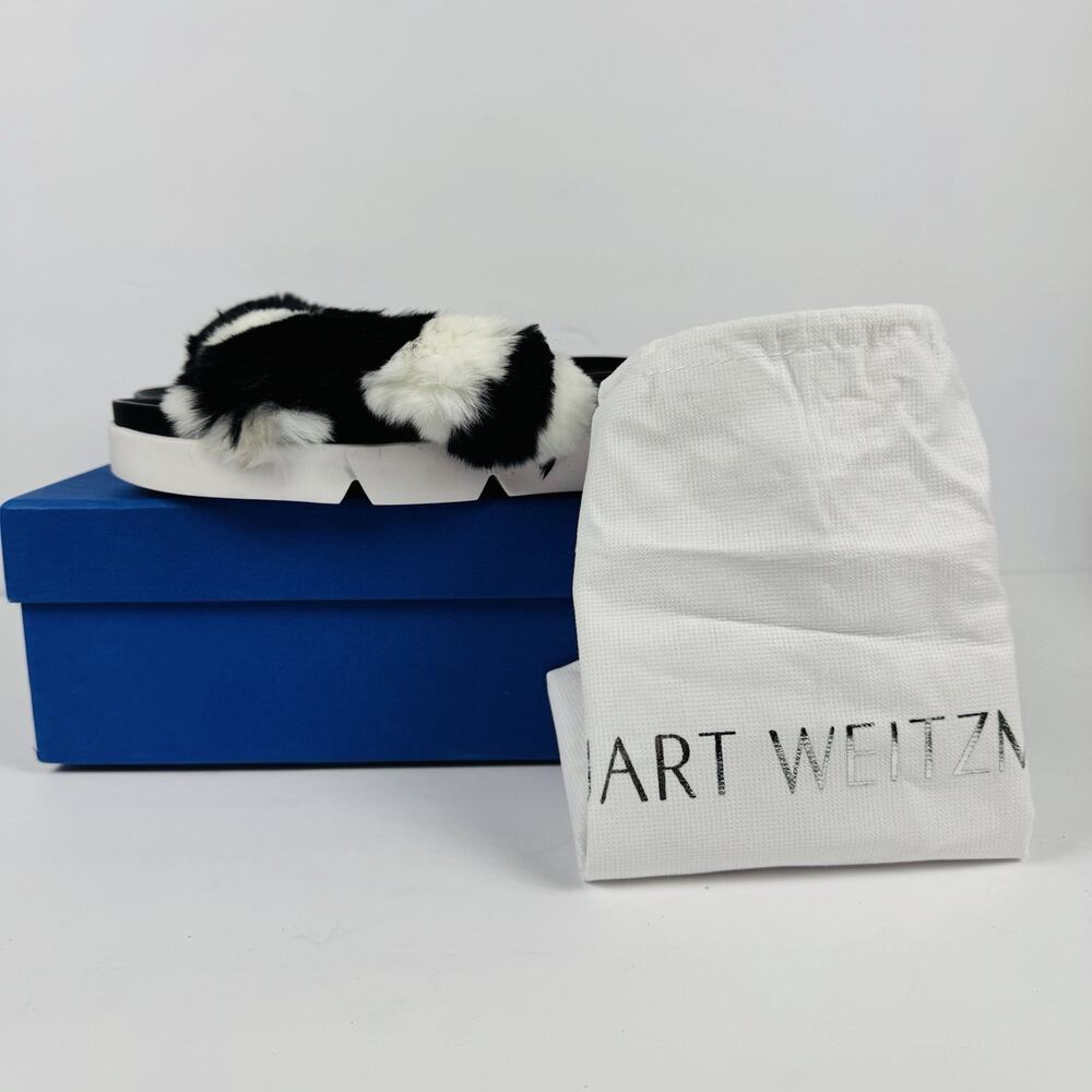 Stuart Weitzman Sublime Sandal Black White Rex Rabbit Fur Size 38 US 7.5 M NIB - Picture 5 of 6